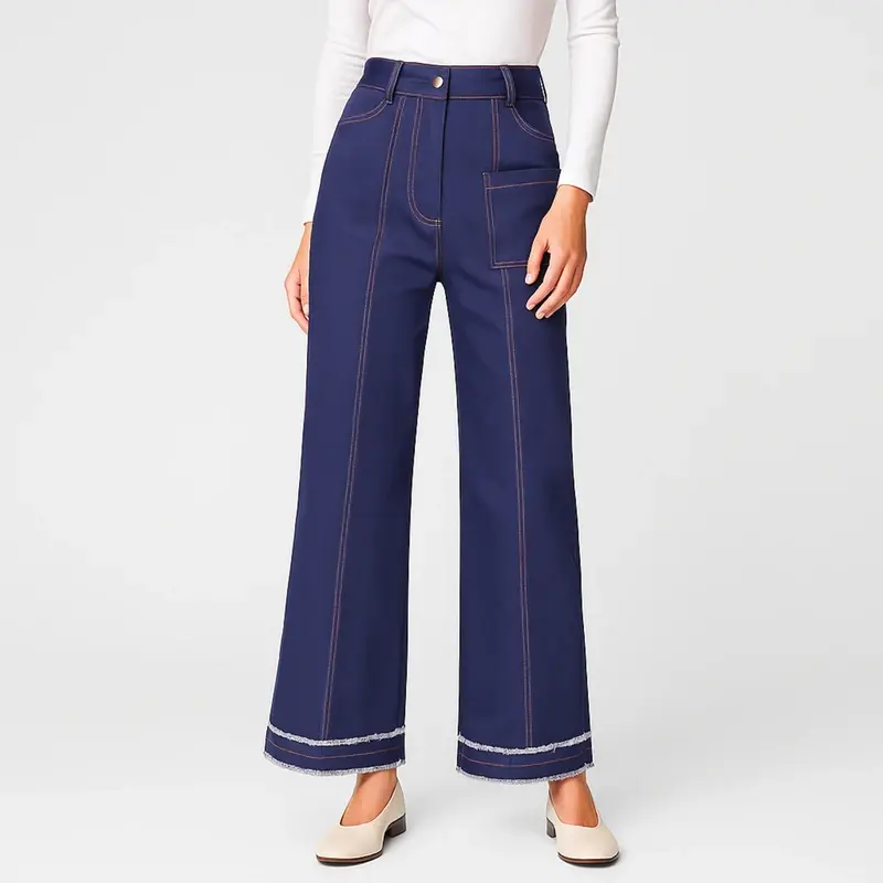 شلوار دم پا کش زنانه گره استایل مدل S-004 رنگ آبی