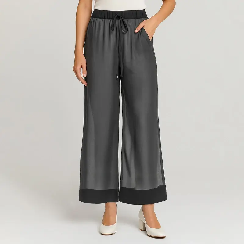 شلوار راسته زنانه الین مدل کرپ حریر کد 2-130 رنگ مشکی