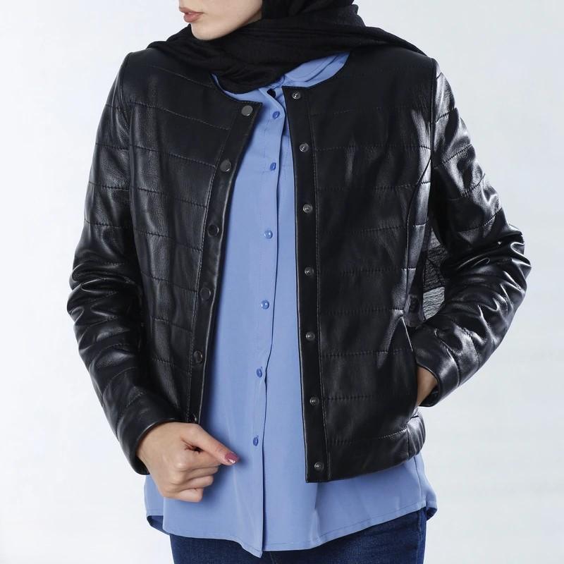 کت چرم زنانه چرم طبیعی مشکی مدل C0205-001